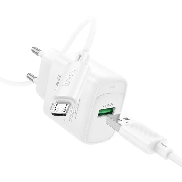 МЗП Hoco C140A Smart QC3.0 18W (1USB-A) + кабель USB to MicroUSB — Білий — фото 2 МЗП Hoco C140A Smart QC3.0 18W (1USB-A) + кабель USB to MicroUSB — Білий — фото 2