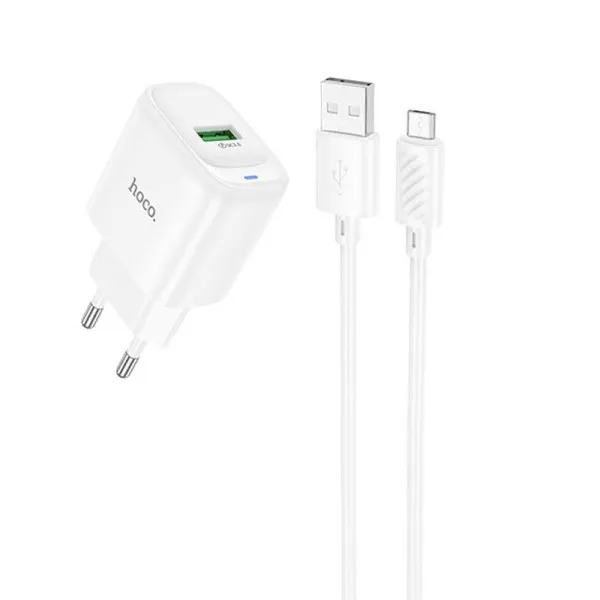 МЗП Hoco C140A Smart QC3.0 18W (1USB-A) + кабель USB to MicroUSB — Білий — фото 3 МЗП Hoco C140A Smart QC3.0 18W (1USB-A) + кабель USB to MicroUSB — Білий — фото 3