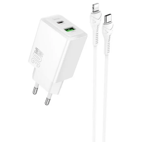 СЗУ Hoco N71 Nuevo PD30W+QC3.0 (1USB-A/1C) + кабель Type-C to Lightning — Белый — фото 1 СЗУ Hoco N71 Nuevo PD30W+QC3.0 (1USB-A/1C) + кабель Type-C to Lightning — Белый — фото 1