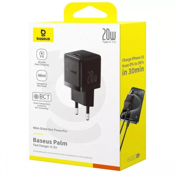 СЗУ Baseus Palm Fast Charger PD20W (1USB-C) (P10111602) — Черный — фото 4