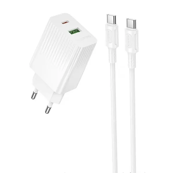 СЗУ Borofone BAS76A Source PD30W+QC3.0 (1USB-A/1C) + кабель Type-C to Type-C — Белый — фото 1