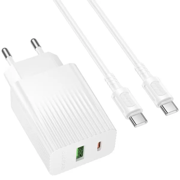 СЗУ Borofone BAS76A Source PD30W+QC3.0 (1USB-A/1C) + кабель Type-C to Type-C — Белый — фото 2