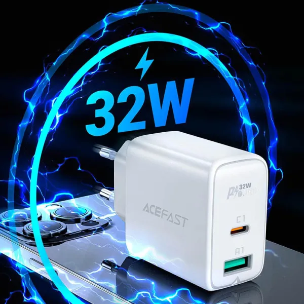 СЗУ Acefast A5 PD32W+QC3.0 (1USB-A/1C) — Белый — фото 2