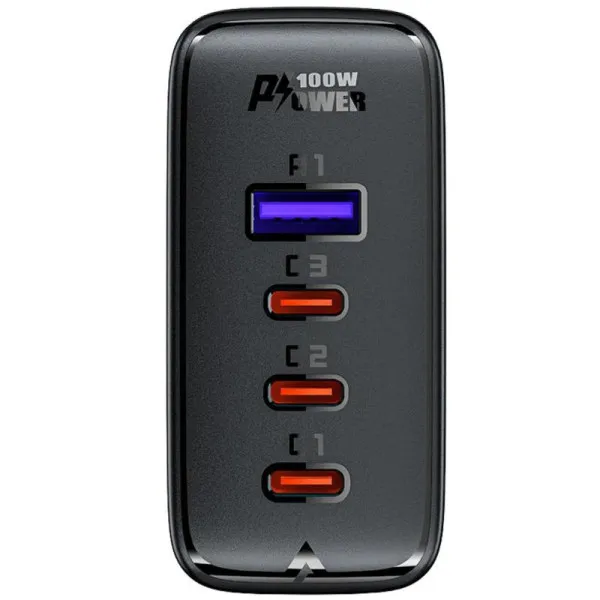 МЗП Acefast A37 PD100W+QC3.0 GaN (1USB-A/3C) + кабель Type-C to Type-C 2m — Чорний — фото 3