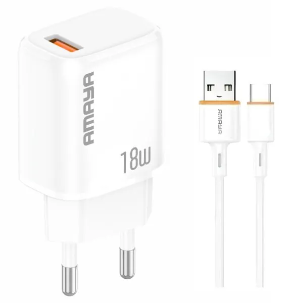 СЗУ Amaya U79S QC3.0 18W (1USB-A) + кабель USB to Type-C — Белый — фото 1