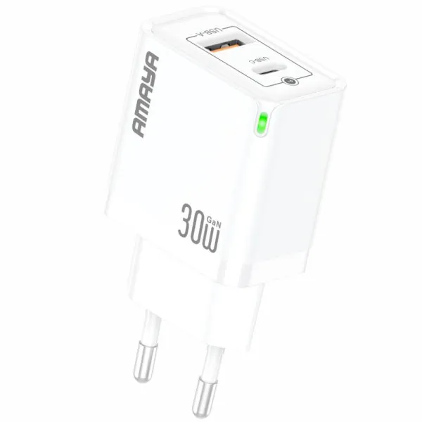 СЗУ Amaya E46D PD30W+QC3.0 GaN (1USB-A/1C) — Белый — фото 1