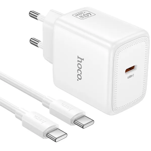 СЗУ Hoco N83 Profit PD40W (1USB-C) + кабель Type-C to Type-C — Белый — фото 1