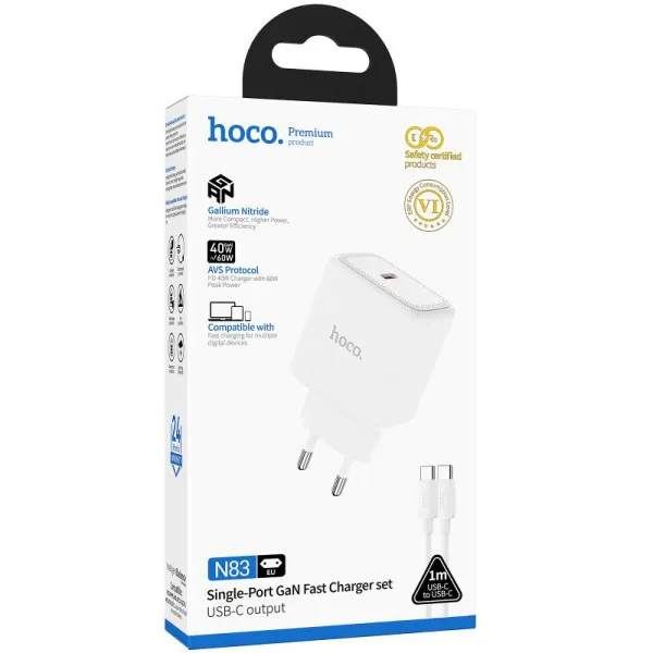 СЗУ Hoco N83 Profit PD40W (1USB-C) + кабель Type-C to Type-C — Белый — фото 2