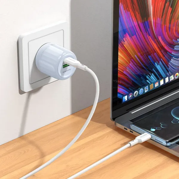СЗУ Borofone BA93A Lustrous PD20W+QC3.0 (1USB-A/1C) — Blue — фото 3