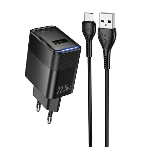 СЗУ Hoco CS111A Lounge QC3.0 22.5W (1USB-A) + кабель USB to Type-C — Черный — фото 1 СЗУ Hoco CS111A Lounge QC3.0 22.5W (1USB-A) + кабель USB to Type-C — Черный — фото 1