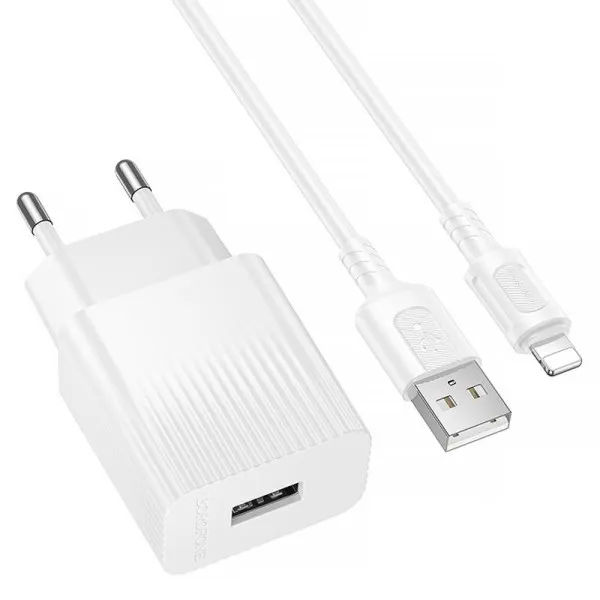 СЗУ Borofone BAS71A Source 10.5W (1USB-A) + кабель USB to Lightning — Белый — фото 2