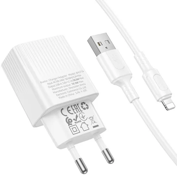 СЗУ Borofone BAS71A Source 10.5W (1USB-A) + кабель USB to Lightning — Белый — фото 4