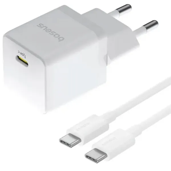 СЗУ Baseus Palm Fast Charger PD20W (1USB-C) + кабель Type-C to Type-C (P10111602) — Белый — фото 1