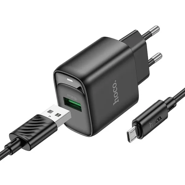 СЗУ Hoco C140A Smart QC3.0 18W (1USB-A) + кабель USB to MicroUSB — Черный — фото 2