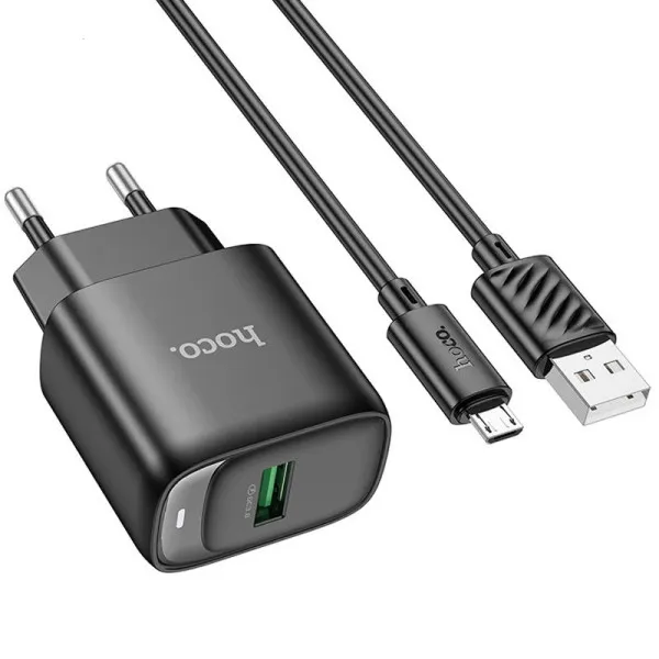 СЗУ Hoco C140A Smart QC3.0 18W (1USB-A) + кабель USB to MicroUSB — Черный — фото 3
