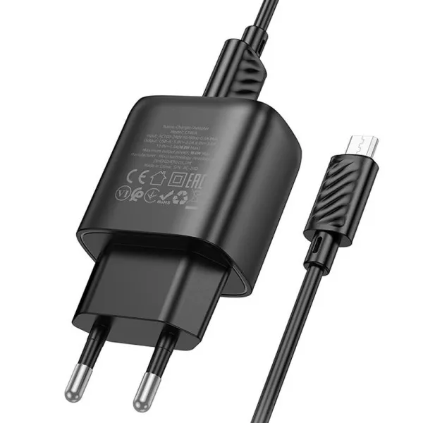 СЗУ Hoco C140A Smart QC3.0 18W (1USB-A) + кабель USB to MicroUSB — Черный — фото 4
