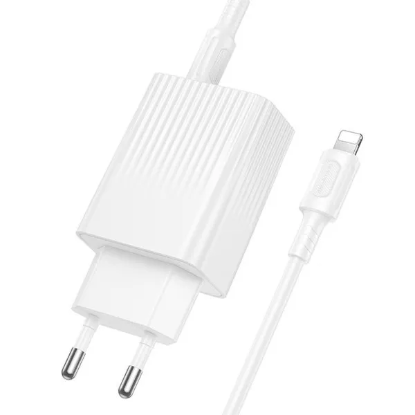 СЗУ Borofone BAS76A Source PD30W+QC3.0 (1USB-A/1C) + кабель Type-C to Lightning — Белый — фото 4