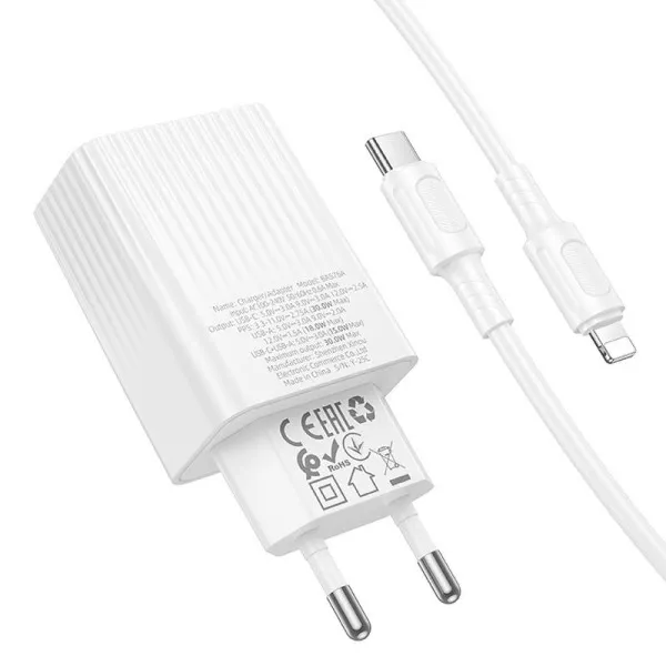 СЗУ Borofone BAS76A Source PD30W+QC3.0 (1USB-A/1C) + кабель Type-C to Lightning — Белый — фото 5