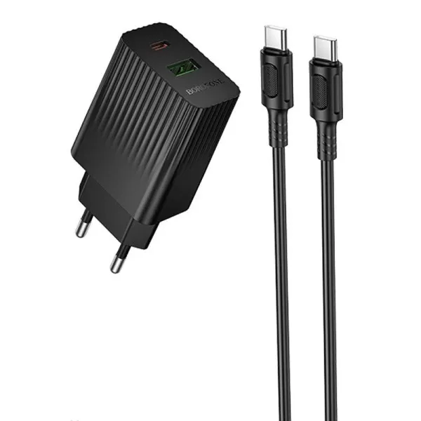 СЗУ Borofone BAS76A Source PD30W+QC3.0 (1USB-A/1C) + кабель Type-C to Type-C — Черный — фото 1