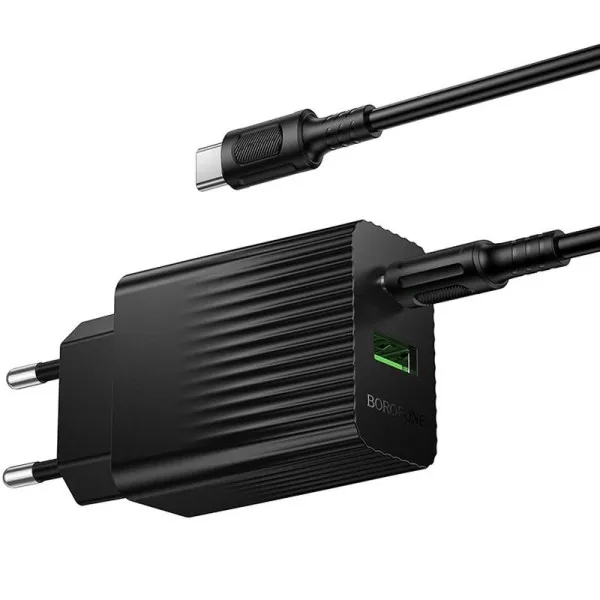 СЗУ Borofone BAS76A Source PD30W+QC3.0 (1USB-A/1C) + кабель Type-C to Type-C — Черный — фото 4
