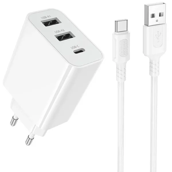 СЗУ Borofone BA105A Stellar 15W (2USB-A/1C) + кабель USB to Type-C — Белый — фото 1 СЗУ Borofone BA105A Stellar 15W (2USB-A/1C) + кабель USB to Type-C — Белый — фото 1