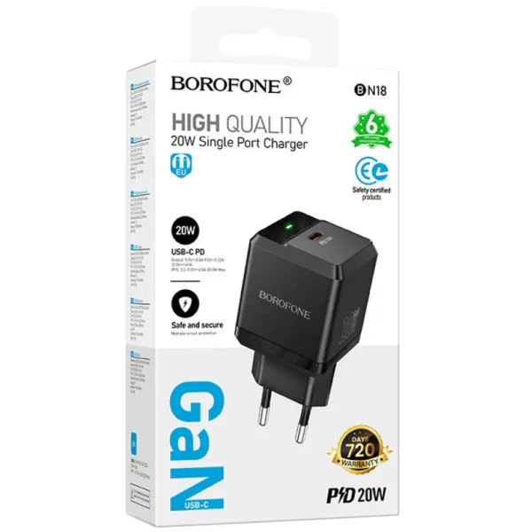 СЗУ Borofone BN18 Intenso PD20W (1USB-C) — Черный — фото 2 СЗУ Borofone BN18 Intenso PD20W (1USB-C) — Черный — фото 2