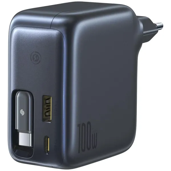 СЗУ Baseus EnerCore CJ11 PD100W+QC3.0 with retractable cable (1USB-A/2C) (E0120M) — Черный — фото 3 СЗУ Baseus EnerCore CJ11 PD100W+QC3.0 with retractable cable (1USB-A/2C) (E0120M) — Черный — фото 3