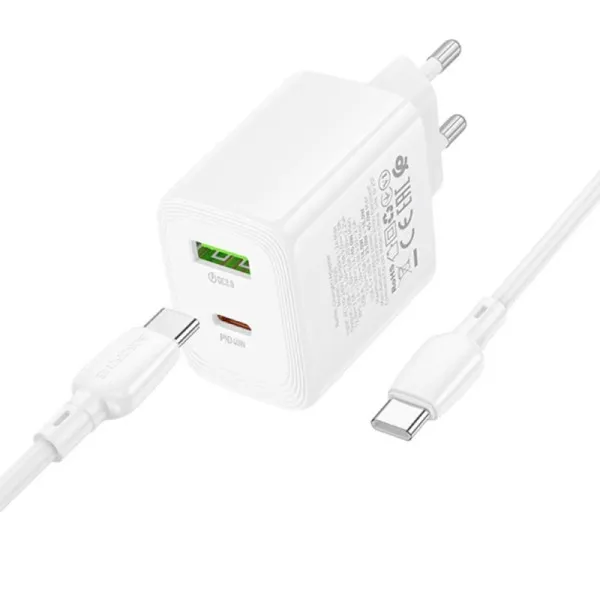 СЗУ Borofone BAS93A Cloud PD30W+QC3.0 (1USB-A/1C) + кабель Type-C to Type-C — Белый — фото 3 СЗУ Borofone BAS93A Cloud PD30W+QC3.0 (1USB-A/1C) + кабель Type-C to Type-C — Белый — фото 3