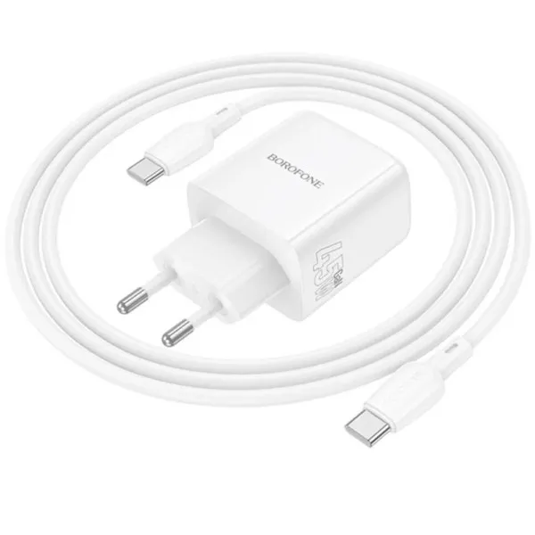 СЗУ Borofone BAS93A Cloud PD30W+QC3.0 (1USB-A/1C) + кабель Type-C to Type-C — Белый — фото 4 СЗУ Borofone BAS93A Cloud PD30W+QC3.0 (1USB-A/1C) + кабель Type-C to Type-C — Белый — фото 4