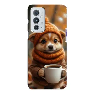 Печатный чехол «Зверята с кофе» для OnePlus 9RT (Собачка с кофе)