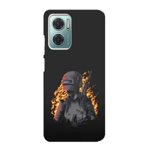 Силиконовый чехол с картинкой "Герой Pubg" на Xiaomi Redmi Note 11E (В огне)