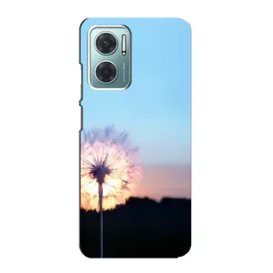 Силиконовый Чехол с одуванчиками на Xiaomi Redmi Note 11E (Закат с одуванчиком)