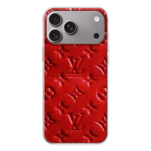 Текстурный Чехол Louis Vuitton для Эппл Айфон 18 Про Макс (Красный ЛВ)