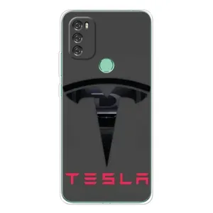Силиконовый бампер с картинкой машины на Blackview A70 Pro (Logo TESLA)