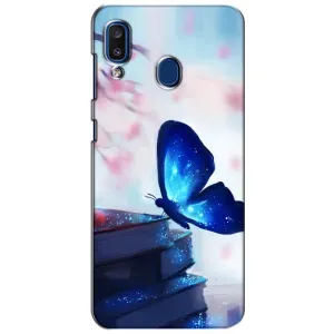 Силиконовый бампер с картинкой животных для Samsung Galaxy a20 2019 (A205F) (Бабочка синяя)
