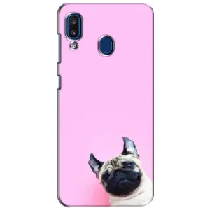 Бампер для Samsung Galaxy a20 2019 (A205F) с картинкой "Песики" (Собака на розовом)