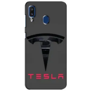 Силиконовый бампер с картинкой машины на Samsung Galaxy a20 2019 (A205F) (Logo TESLA)