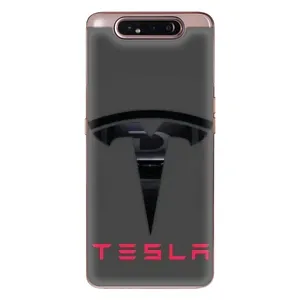 Силиконовый бампер с картинкой машины на Samsung Galaxy a80 2019 ( A805F ) (Logo TESLA)