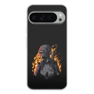 Силиконовый чехол с картинкой "Герой Pubg" на Google Pixel 10 Pro XL (В огне)