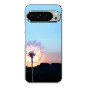 Силиконовый Чехол с одуванчиками на Google Pixel 10 Pro XL (Закат с одуванчиком)