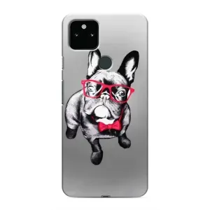 Чехол (ТПУ) Милые собачки для Google Pixel 4a 5G (Бульдог в очках)