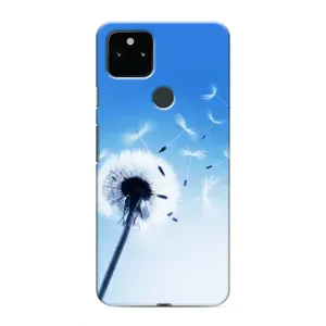 Силиконовый Чехол с одуванчиками на Google Pixel 4a 5G (Одуванчик на голубом)