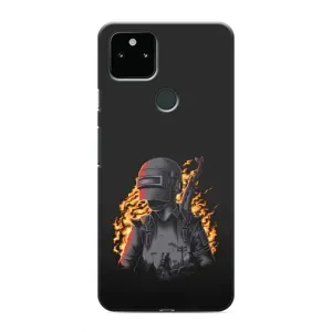 Силиконовый чехол с картинкой "Герой Pubg" на Google Pixel 5 (В огне)