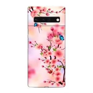 Чехол с принтом САКУРЫ на Google Pixel 6 Pro (Бабочки на сакуре)