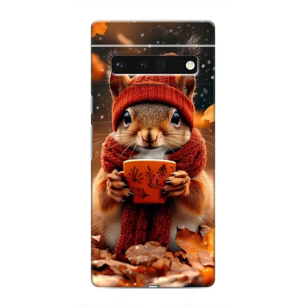 Чехол с рисунком «Белка с кофе» для Google Pixel 6 Pro Чехол с рисунком «Белка с кофе» для Google Pixel 6 Pro