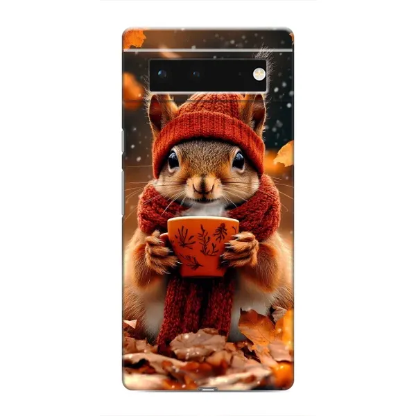 Чехол с рисунком «Белка с кофе» для Google Pixel 6 Чехол с рисунком «Белка с кофе» для Google Pixel 6