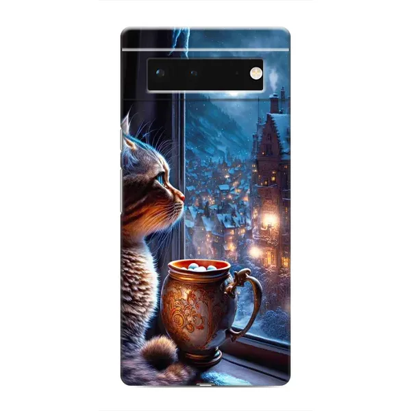 Чехол с рисунком «Кот новогодний» для Google Pixel 6