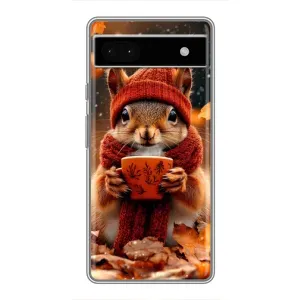 Печатный чехол «Зверята с кофе» для Google Pixel 6a (Белка с кофе)