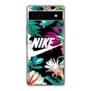 Силиконовый Чехол на Google Pixel 6a с картинкой Nike (Цветочный Nike)