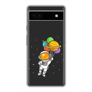 Силиконовый Чехол с принтом "Космонавты" на Google Pixel 6a (Космонавт с шариками)